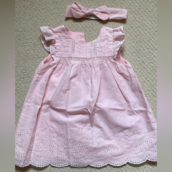 CoolClub pink baby girl summer linen dress 9-12mo (80Euro size) with head band. - Picture 1 of 4